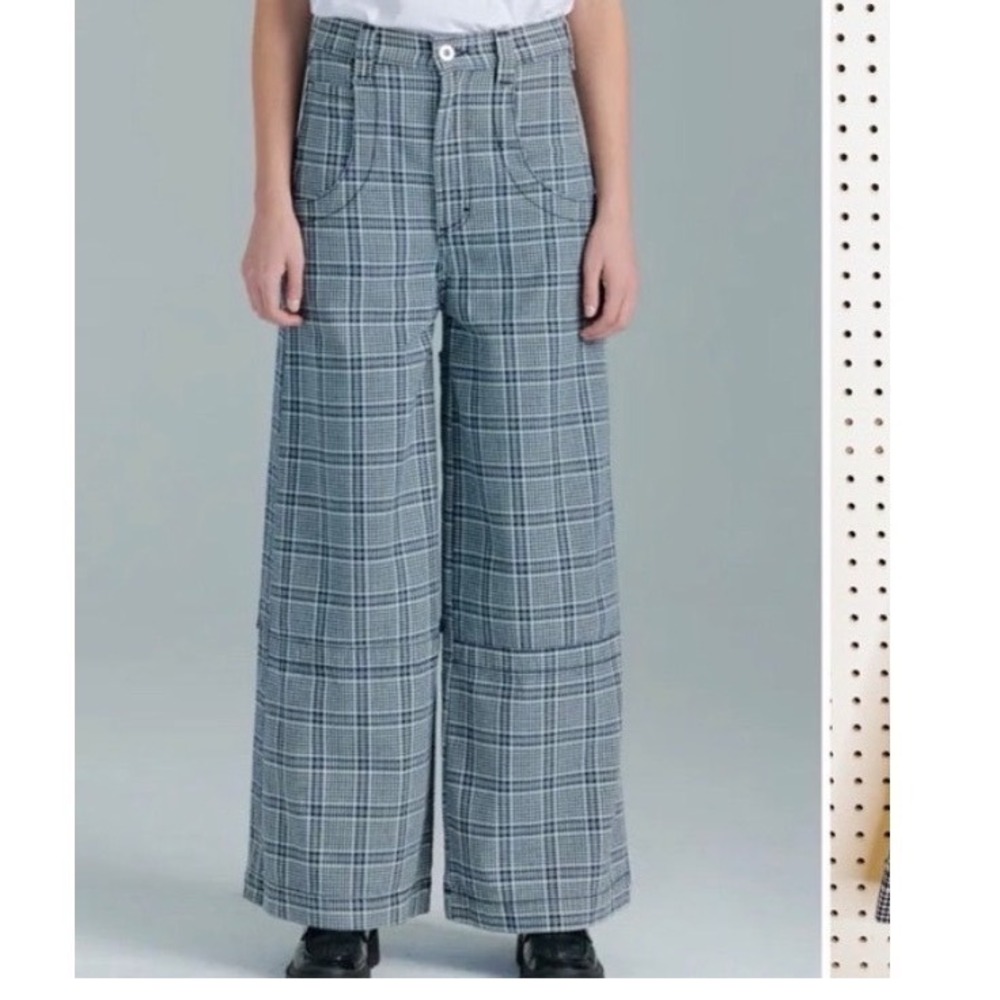 JNCO Jeans Camilla Plaid Wide Leg Jeans Women Blue 32 Vintage 90s Y2K